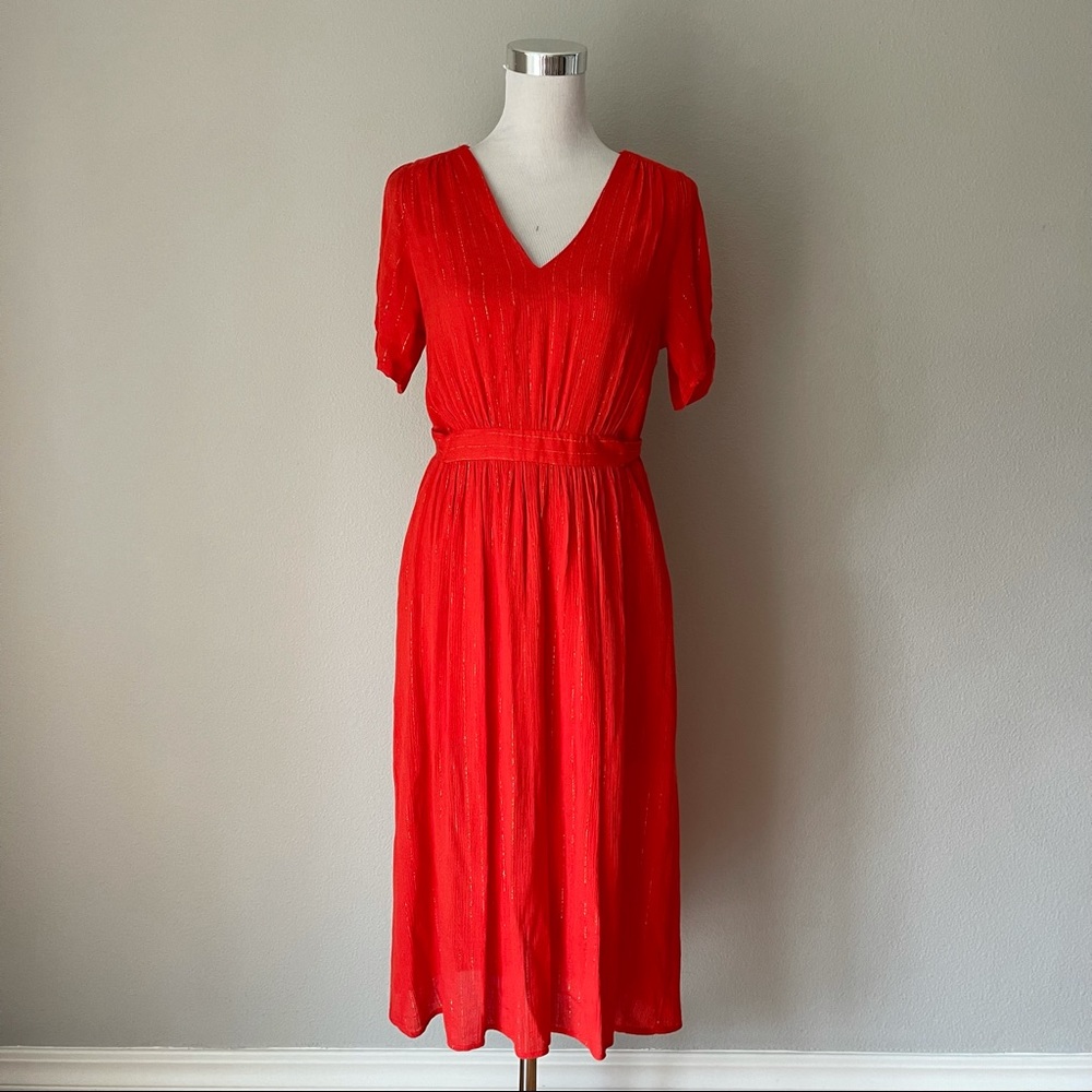 Frnch Paris Alizee Red Modest Midi Dress Size S